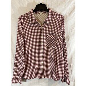 Maurice’s Women’s XXL Maroon Gingham Plaid Button Up Cotton Blouse